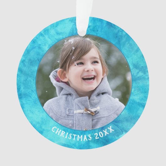 ブルーウォーター色のクリスマスフォト オーナメント (正面)