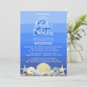 ブルーウォーター色のグラデーションビーチ結婚式 招待状 (スタンド正面)