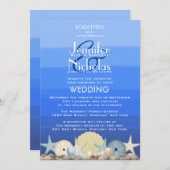 ブルーウォーター色のグラデーションビーチ結婚式 招待状 (正面/裏面)