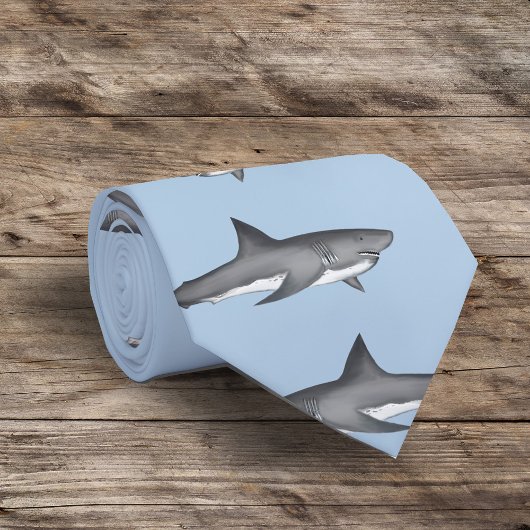 ブルーウォーター色のサメ模様 ネクタイ