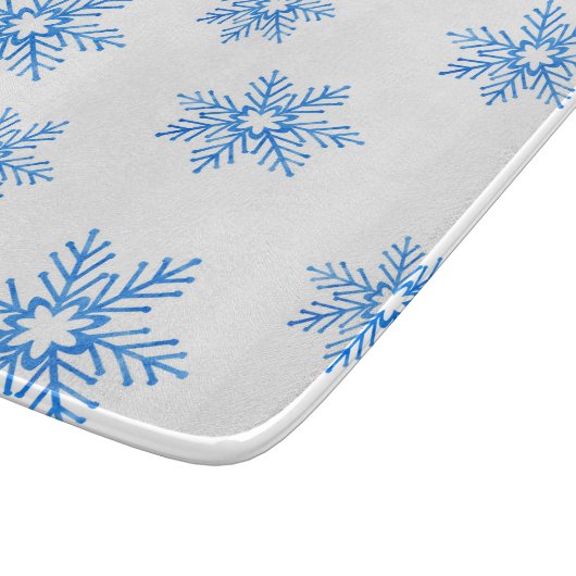 ブルーウォーター色のスノーフレーク模様 カッティングボード (角)