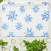 ブルーウォーター色のスノーフレーク模様 キッチンタオル (折り畳み)