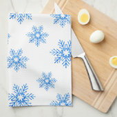 ブルーウォーター色のスノーフレーク模様 キッチンタオル (四つ折り)