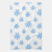 ブルーウォーター色のスノーフレーク模様 キッチンタオル (縦)