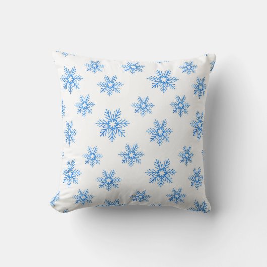 ブルーウォーター色のスノーフレーク模様 クッション (正面)