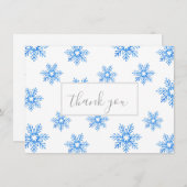ブルーウォーター色のスノーフレーク模様 サンキューカード (正面/裏面)