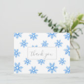ブルーウォーター色のスノーフレーク模様 サンキューカード (スタンド正面)