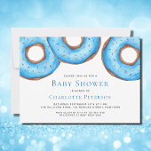 ブルーウォーター色のドーナツ散水少年の赤ちゃんシャワー 招待状