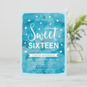 ブルーウォーター色のハートスウィート16誕生日パーティー 招待状 (スタンド正面)