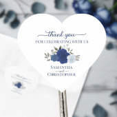 ブルーウォーター色のバラエレガントな結婚式ありがとう ハートシール