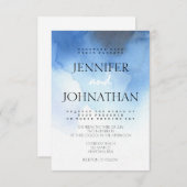 ブルーウォーター色のビーチ結婚式招待状 招待状 (正面/裏面)