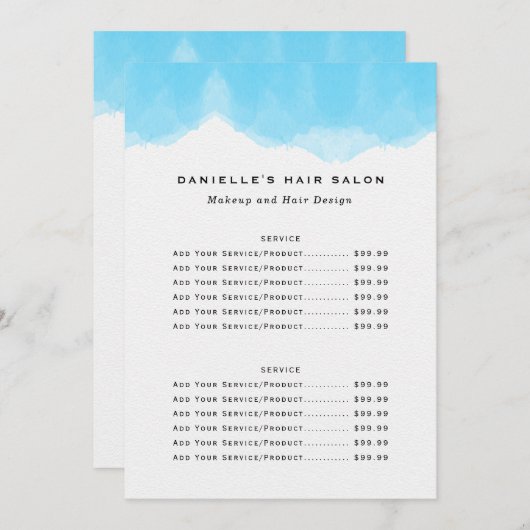 ブルーウォーター色のファッションBiz価格表 メニュー (正面/裏面)