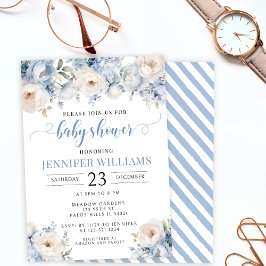 ブルーウォーター色のフローラ男の赤ちゃんのシャワー招待 招待状