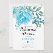ブルーウォーター色のフローラ結婚のリハーサルディナー 招待状 (正面)