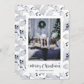 ブルーウォーター色の冬の葉クリスマスカード シーズンカード (正面/裏面)