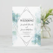 ブルーウォーター色の幾何学銀枠結婚枠 招待状 (スタンド正面)