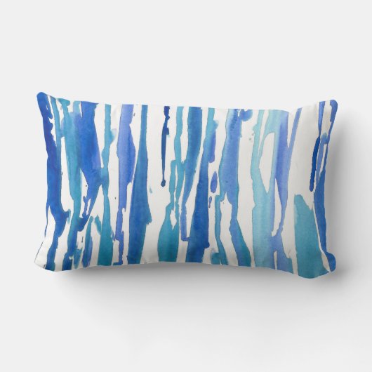 ブルーウォーター色の抽象芸術ストライプ ランバークッション (裏面)