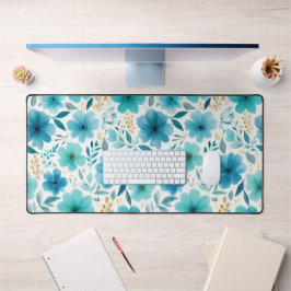 ブルーウォーター色の春の花エレガントフローラ デスクマット