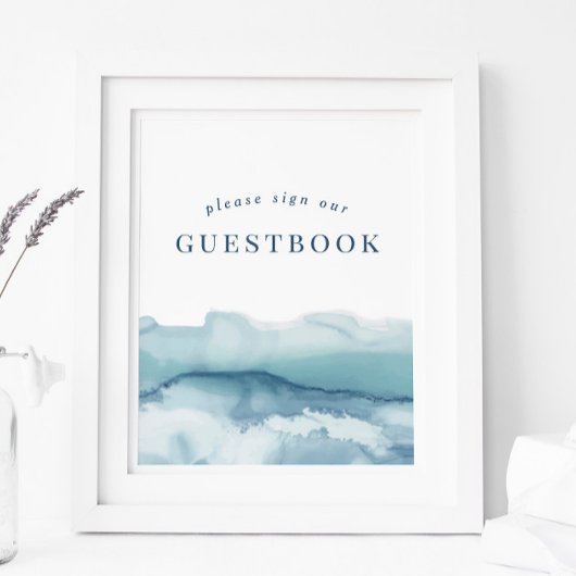 ブルーウォーター色の海結婚のゲストブックのサイン ポスター