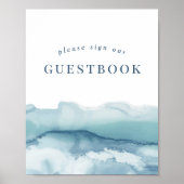 ブルーウォーター色の海結婚のゲストブックのサイン ポスター (正面)