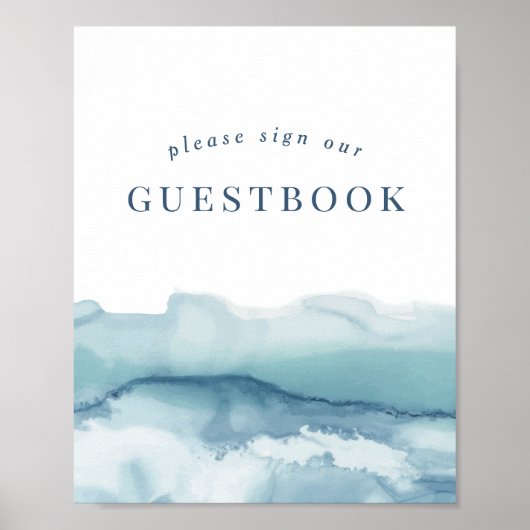 ブルーウォーター色の海結婚のゲストブックのサイン ポスター (正面)