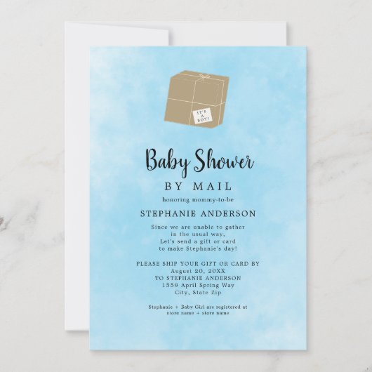 ブルーウォーター色の男の子ベビーシャワーby mail 招待状 (正面)