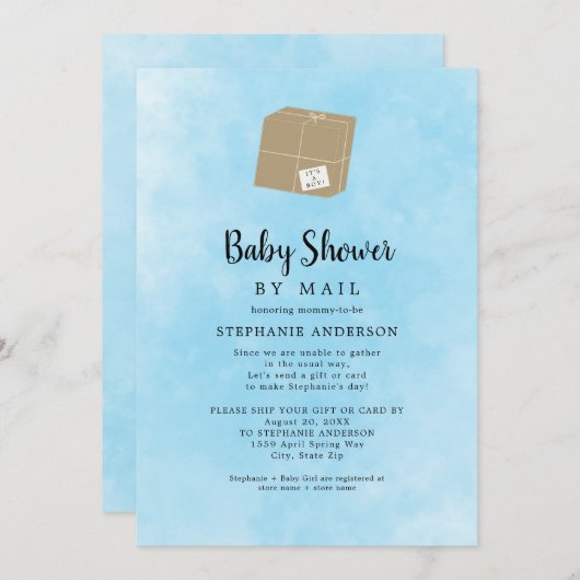 ブルーウォーター色の男の子ベビーシャワーby mail 招待状 (正面/裏面)