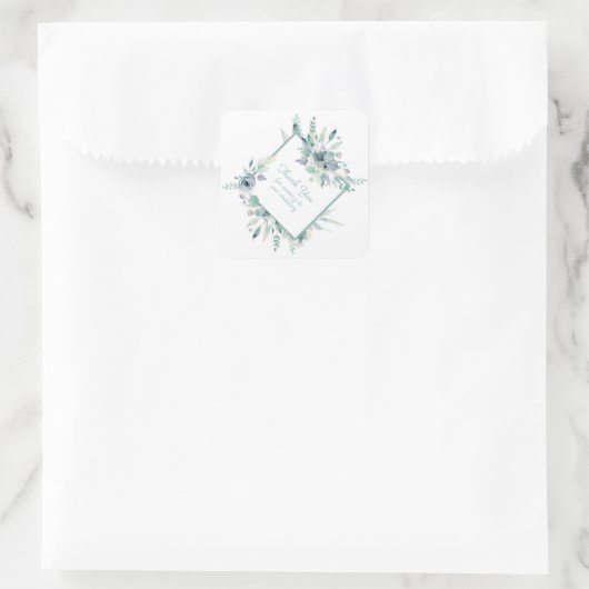 ブルーウォーター色の花ありがとう スクエアシール (バッグ)