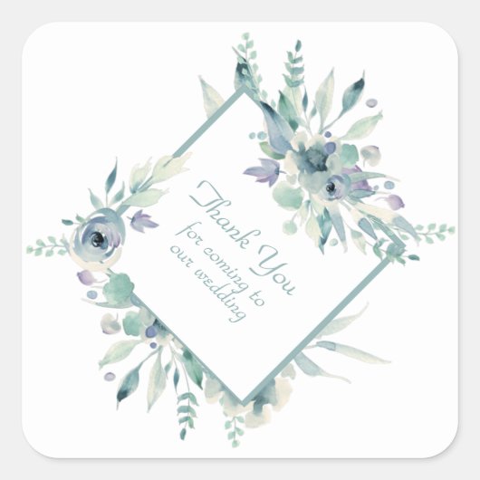 ブルーウォーター色の花ありがとう スクエアシール (正面)