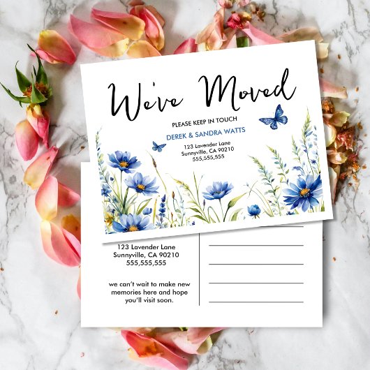 ブルーウォーター色の花と蝶 | 変更 ポストカード