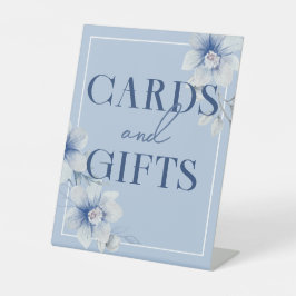 ブルーウォーター色の花のカードとギフト 台座サイン