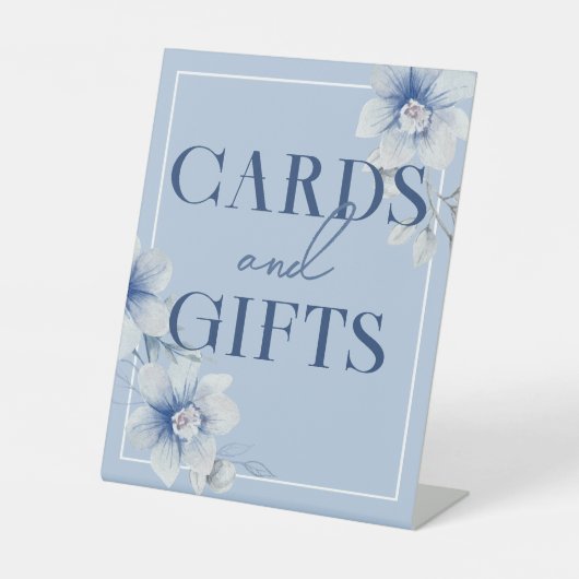 ブルーウォーター色の花のカードとギフト 台座サイン (正面)