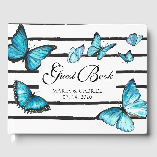 ブルーウォーター色の蝶結婚ズゲストブック ゲストブック (正面)