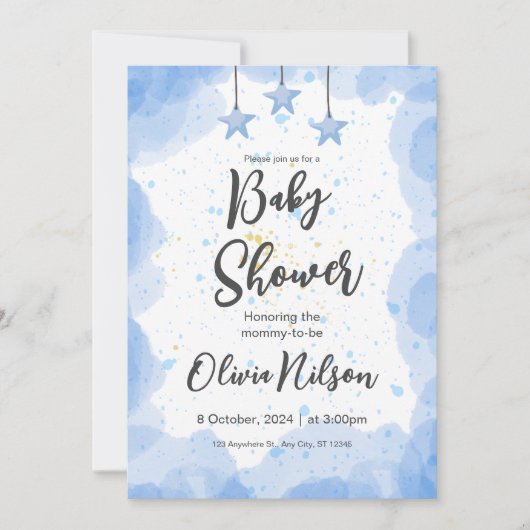 ブルーウォーター色の赤ちゃんシャワー、ああ男の子の赤ちゃんシャワー 招待状 (正面)