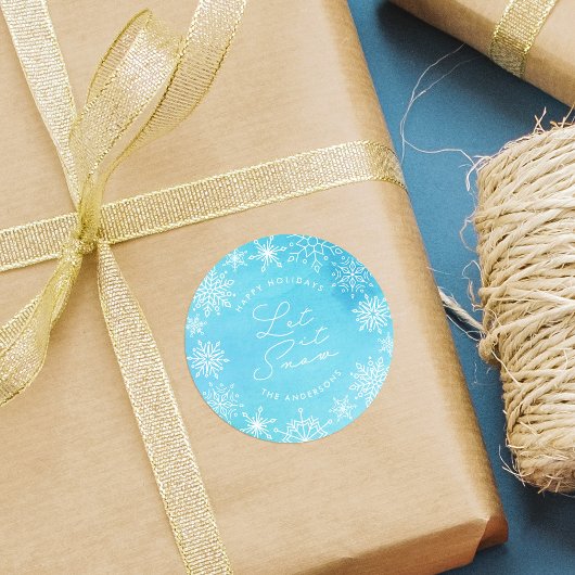 ブルーウォーター色の雪の結晶をレットスノーホリデー ラウンドシール
