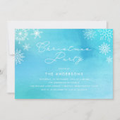ブルーウォーター色の雪の結晶クリスマスパーティー 招待状 (正面)