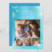 ブルーウォーター色の雪片ハッピーホリデーズフォト シーズンカード (正面/裏面)