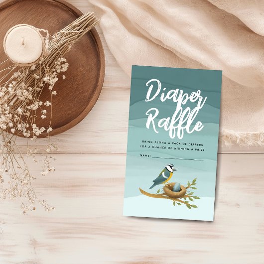 ブルーウォーター色の鳥の赤ちゃんシャワーおむつラッフル エンクロージャーカード