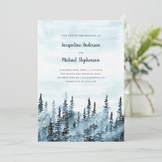 ブルーウォーター色ウィンターウッドランド素朴結婚ズ 招待状 (スタンド正面)