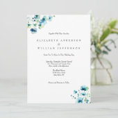 ブルーウォーター色エレガントフローラ結婚の 招待状 (スタンド正面)