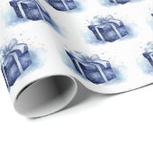 ブルーウォーター色クリスマスプレゼント ラッピングペーパー (ロールコーナー)