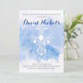 ブルーウォーター色クロス葉ファーストホリー聖餐式 招待状 (スタンド正面)