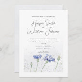 ブルーウォーター色コーンフラワーズ結婚式招待状 招待状 (正面/裏面)