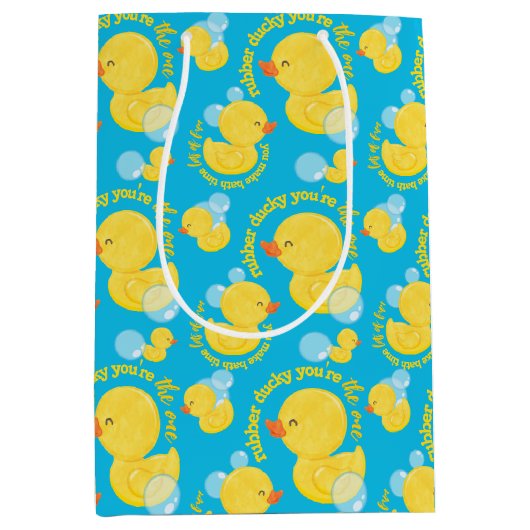 ブルーウォーター色ゴムダッキー（アヒルちゃん）あなたは一パーティー ミディアムペーパーバッグ (正面)