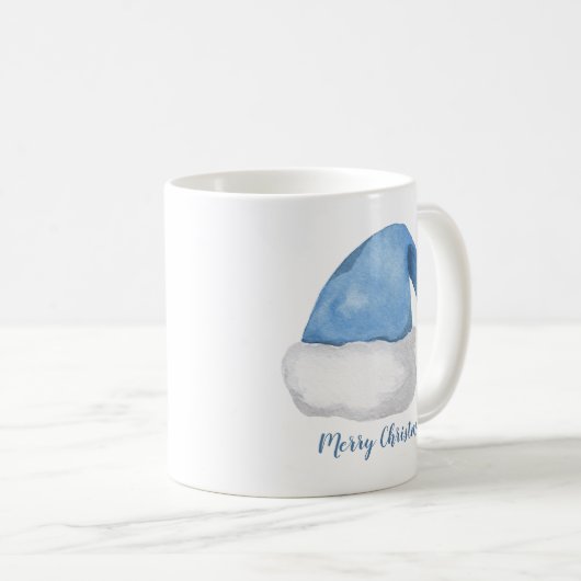 ブルーウォーター色サンタハットクリスマパーソナライズされたス コーヒーマグカップ (正面右)