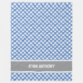 ブルーウォーター色ジンガム市松模様にプライド男の子名 フリースブランケット (正面)