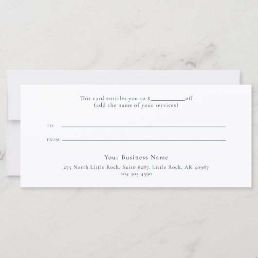 ブルーウォーター色スクリプトモダンギフト証明書 (裏面)