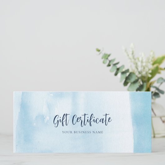 ブルーウォーター色スクリプトモダンギフト証明書 (スタンド正面)