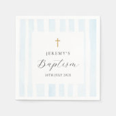 ブルーウォーター色ストライプの – バプテスマ スタンダードカクテルナプキン (正面)