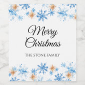 ブルーウォーター色スノーフレークのクリスマスワインラベル ワインラベル (シングルラベル)